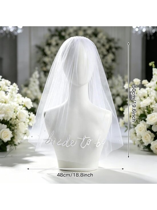 Women\'s Simple White Tulle Polyester Embroidered Bride To Be Veil Hair Clip